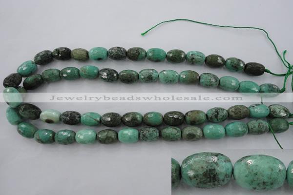 CAG3919 15.5 inches 10*14mm faceted rice green grass agate beads