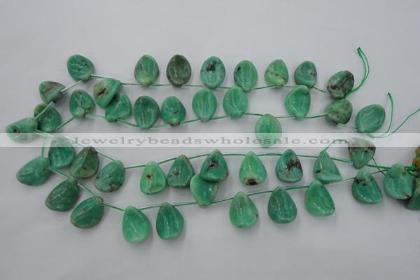 CAG3948 Top-drilled 13*18mm leaf green grass agate beads