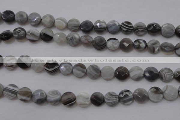 CAG3960 15.5 inches 10mm faceted coin grey botswana agate beads