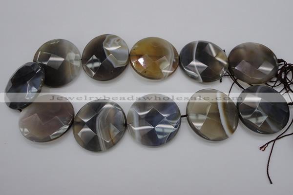 CAG3968 15.5 inches 30mm faceted coin grey botswana agate beads