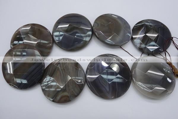 CAG3970 15.5 inches 50mm faceted coin grey botswana agate beads