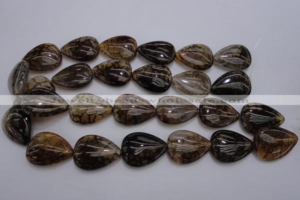 CAG4084 15.5 inches 22*30mm flat teardrop dragon veins agate beads