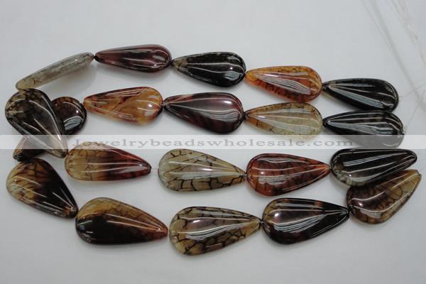 CAG4085 15.5 inches 20*40mm flat teardrop dragon veins agate beads