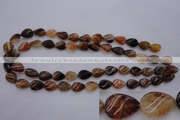 CAG4095 15.5 inches 10*14mm twisted flat teardrop dragon veins agate beads