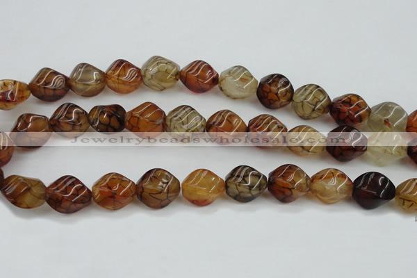 CAG4151 15.5 inches 10*14mm twisted rice dragon veins agate beads