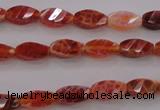 CAG4180 15.5 inches 6*12mm faceted & twisted rice natural fire agate beads