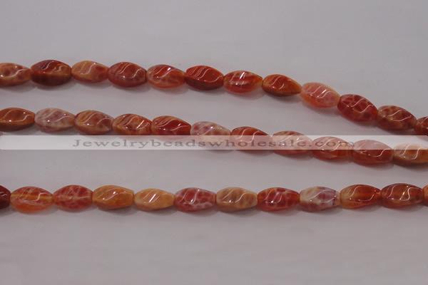 CAG4185 15.5 inches 6*12mm twisted rice natural fire agate beads