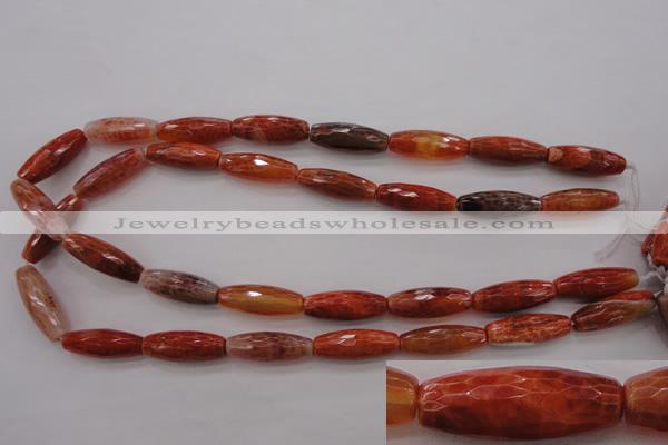 CAG4196 15.5 inches 9*25mm faceted rice natural fire agate beads