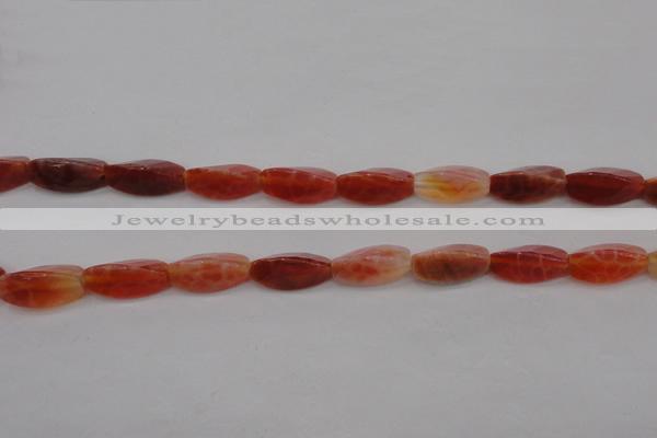 CAG4201 7*14mm faceted & twisted trihedron natural fire agate beads