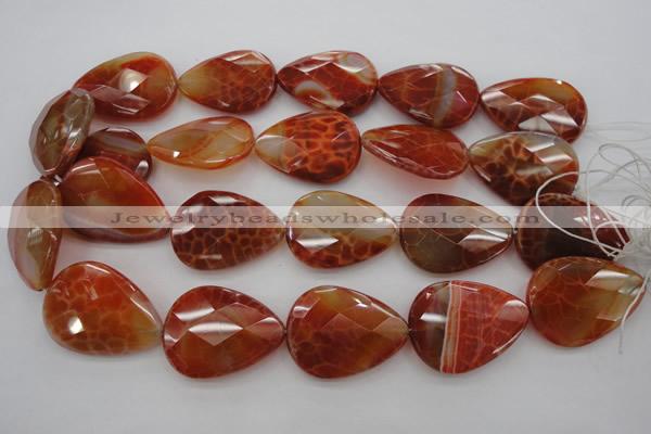 CAG4276 15.5 inches 25*35mm faceted flat teardrop natural fire agate beads