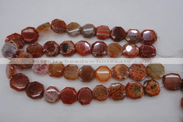 CAG4290 15.5 inches 20*20mm octagonal natural fire agate beads