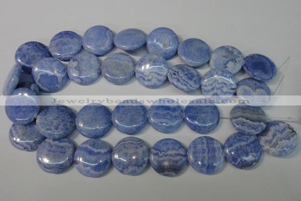 CAG4383 15.5 inches 25mm flat round dyed blue lace agate beads