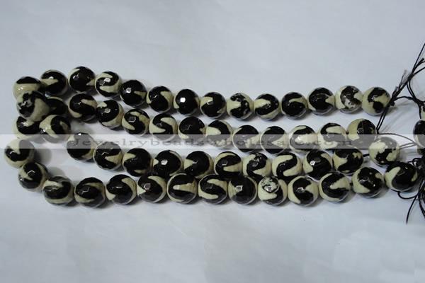 CAG4674 15.5 inches 12mm faceted round tibetan agate beads wholesale