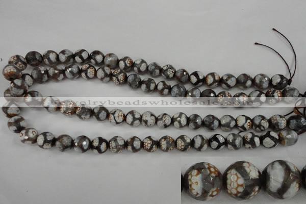 CAG4706 15 inches 10mm faceted round tibetan agate beads wholesale