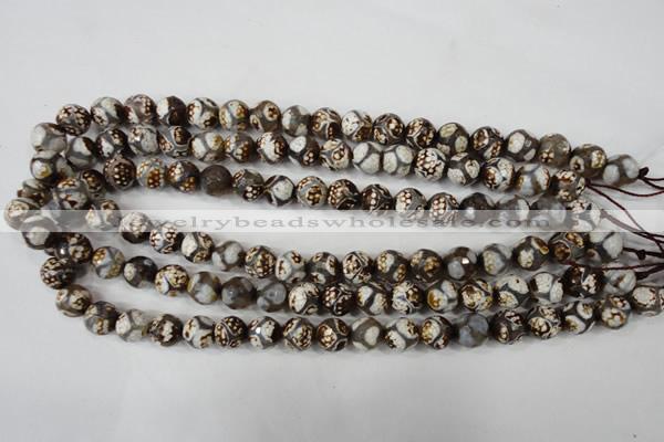 CAG4708 15 inches 10mm faceted round tibetan agate beads wholesale