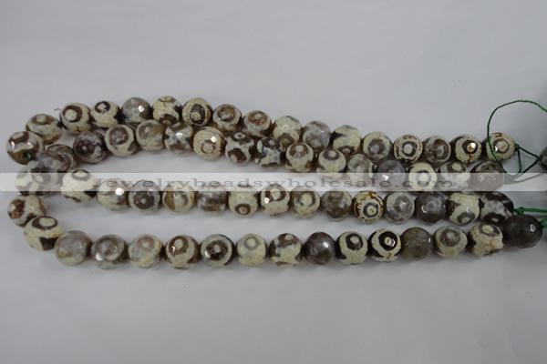 CAG4715 15 inches 10mm faceted round tibetan agate beads wholesale