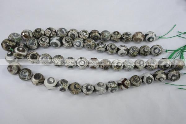 CAG4720 15 inches 14mm faceted round tibetan agate beads wholesale