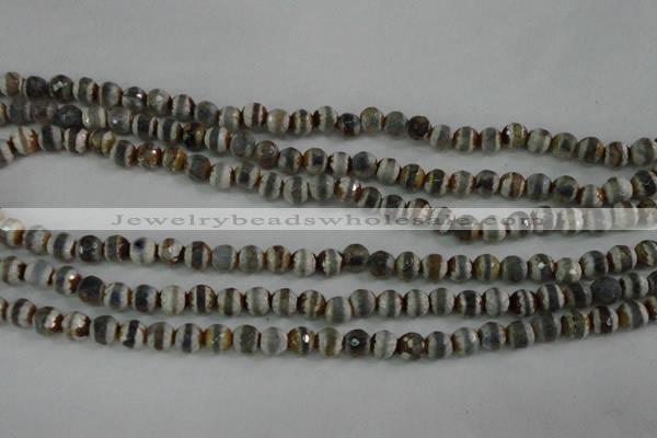 CAG4722 15 inches 6mm faceted round tibetan agate beads wholesale