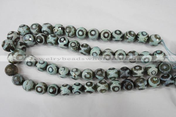 CAG4732 15 inches 14mm faceted round tibetan agate beads wholesale