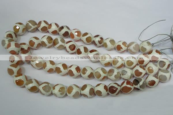 CAG4819 15 inches 14mm faceted round tibetan agate beads wholesale