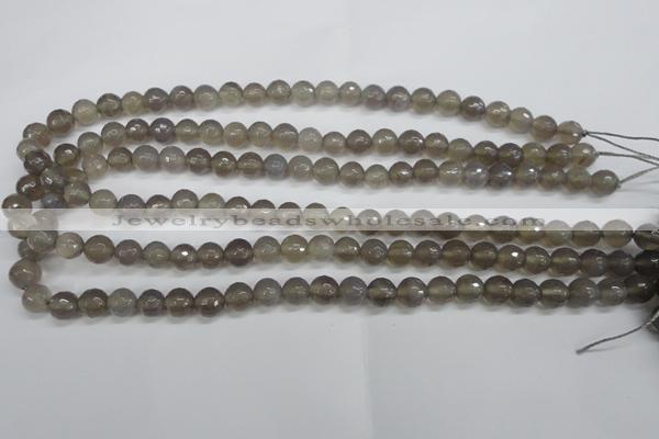 CAG4826 15 inches 8mm faceted round grey agate beads wholesale