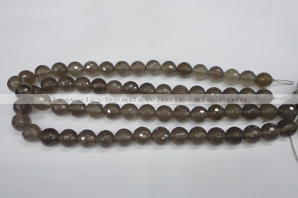 CAG4828 15 inches 12mm faceted round grey agate beads wholesale