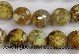 CAG4865 15 inches 14mm faceted round dragon veins agate beads