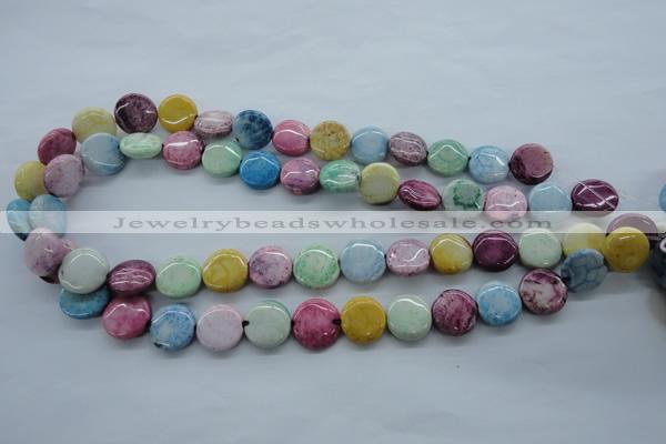 CAG4908 15.5 inches 14mm flat round dyed white agate beads