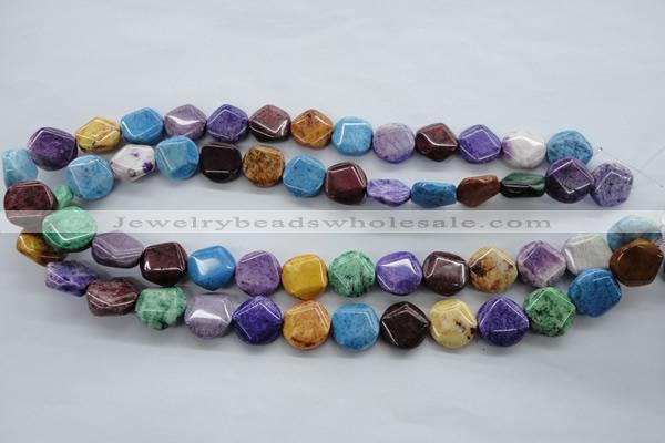 CAG4918 15.5 inches 14mm faceted coin dyed white agate beads