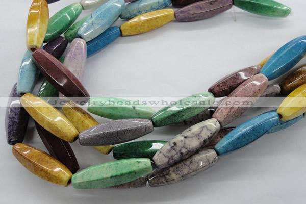 CAG4924 15.5 inches 12*35mm hexahedron dyed white agate beads