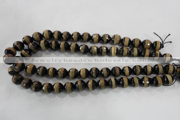 CAG5152 15 inches 12mm faceted round tibetan agate beads wholesale