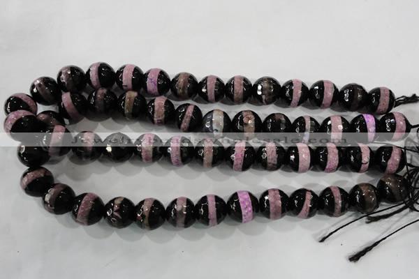 CAG5153 15 inches 12mm faceted round tibetan agate beads wholesale