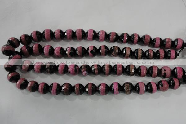 CAG5154 15 inches 12mm faceted round tibetan agate beads wholesale