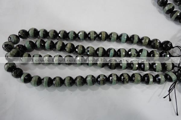 CAG5155 15 inches 12mm faceted round tibetan agate beads wholesale