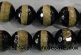 CAG5157 15 inches 12mm faceted round tibetan agate beads wholesale