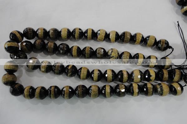 CAG5157 15 inches 12mm faceted round tibetan agate beads wholesale