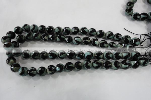 CAG5165 15 inches 12mm faceted round tibetan agate beads wholesale