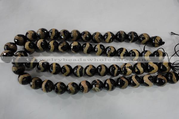 CAG5168 15 inches 14mm faceted round tibetan agate beads wholesale