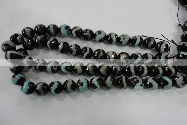 CAG5169 15 inches 14mm faceted round tibetan agate beads wholesale