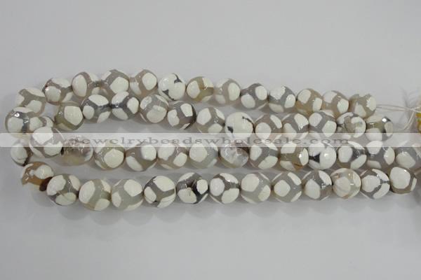 CAG5336 15.5 inches 14mm faceted round tibetan agate beads wholesale