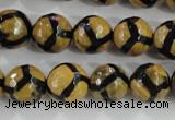 CAG5345 15.5 inches 12mm faceted round tibetan agate beads wholesale