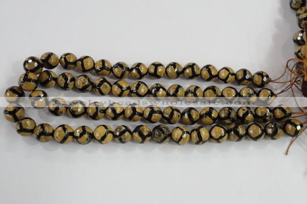 CAG5345 15.5 inches 12mm faceted round tibetan agate beads wholesale