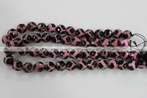 CAG5350 15.5 inches 14mm faceted round tibetan agate beads wholesale