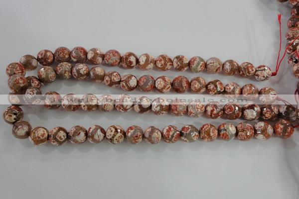 CAG5359 15.5 inches 12mm faceted round tibetan agate beads wholesale