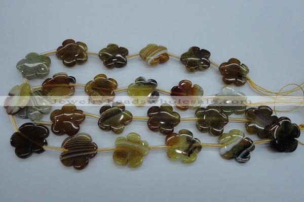 CAG5393 15.5 inches 24mm carved flower dragon veins agate beads