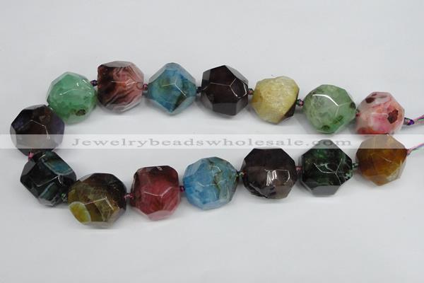 CAG5612 15 inches 25mm faceted nuggets agate gemstone beads