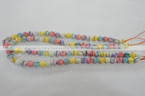 CAG5706 15 inches 8mm faceted round tibetan agate beads wholesale