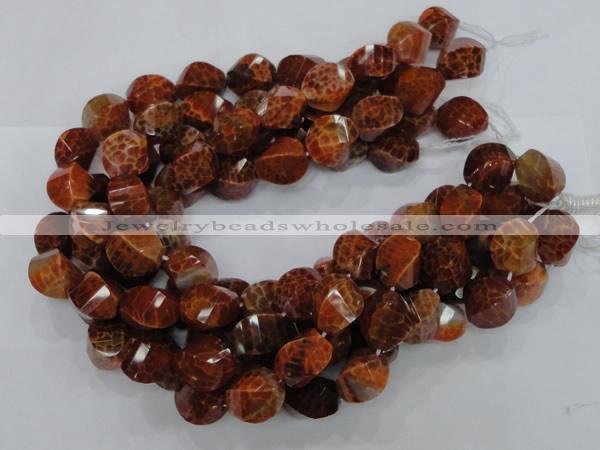 CAG584 15.5 inches 15*20mm faceted & twisted rice natural fire agate beads