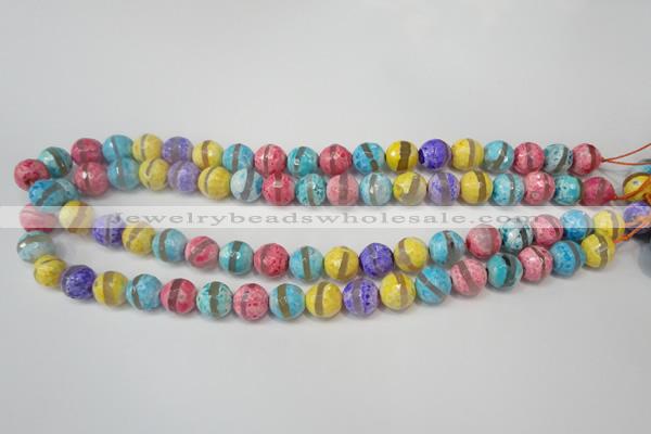 CAG5890 15 inches 10mm faceted round tibetan agate beads wholesale