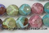 CAG5894 15 inches 14mm faceted round tibetan agate beads wholesale